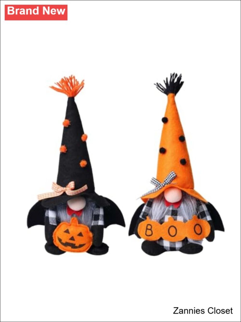 👻 Halloween Plush Gnome Figurines Set of 2 Bat Wing Witch Hat Home Decor
